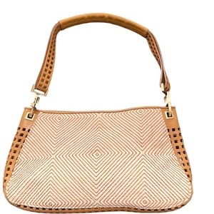 Vintage Bottega Veneta Perforated Leather Canvas Shoulder Bag